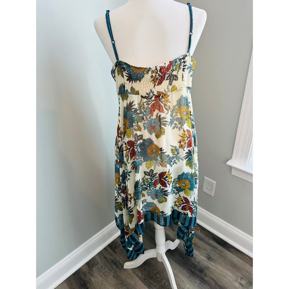Boho Floral Handkerchief Asymmetrical Hem Dress Flowy Cottagecore Sundress Med - Picture 2 of 6